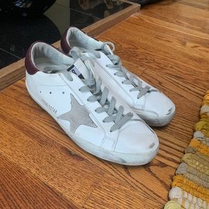 Golden Goose White with Burgundy.